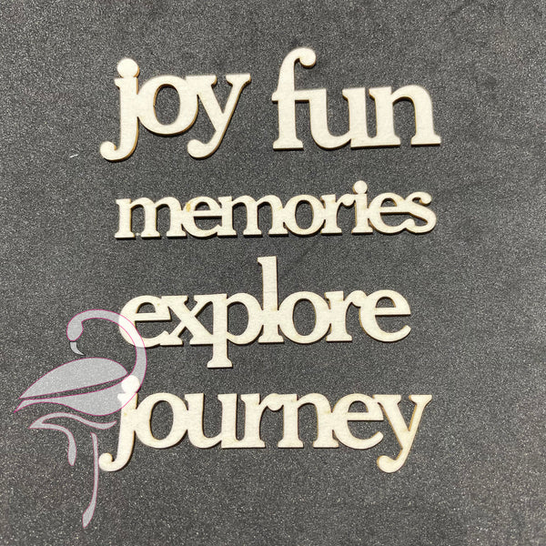 Set of 5 Sentiments - Explore, Joy, Journey, Fun, Memories