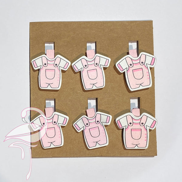 Wooden Pegs - Pink Baby Grow x 6 pcs