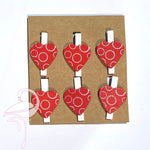 Wooden Pegs with Red Hearts x 6 pcs