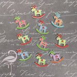 Buttons Wooden Rocking Horse - 31 x 29mm x 10 pcs - Flamingo Craft