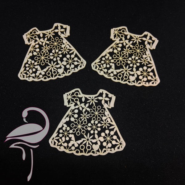 Girl's dress intricate lace x 3 pieces - 46 x 51mm - white - Flamingo Craft