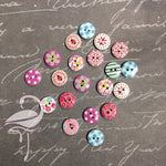 Buttons Wooden Fancy 15mm x 20 pcs - Flamingo Craft