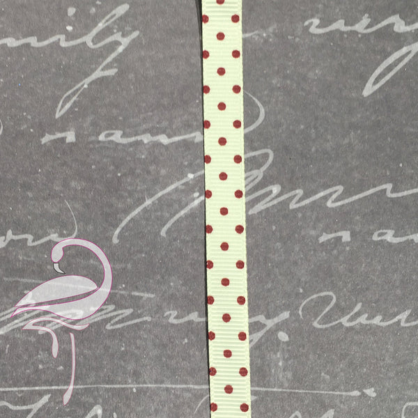 Ribbon Grosgrain Cream Polka Dot - 10mm x 2m