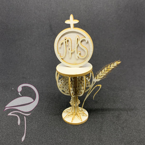 3D Holy Communion chalice with cross, grapes and wheat FREE S