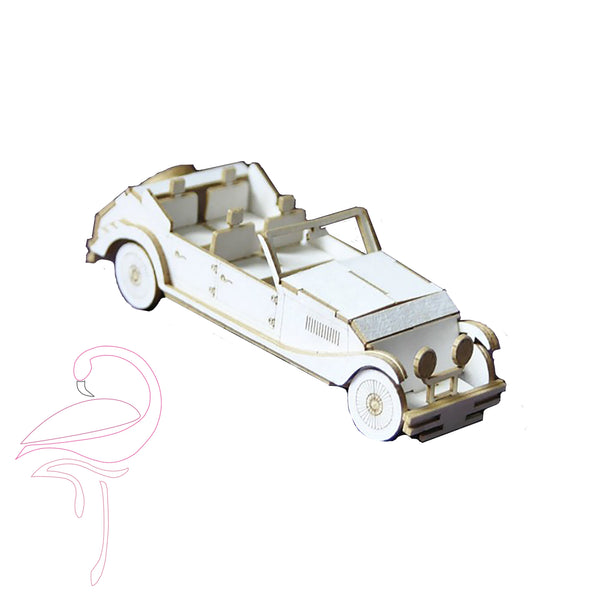 3D Vintage Car - 25 x 93mm - white cardboard 1mm thick