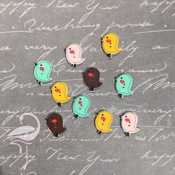 Buttons Wooden Chicks - 25 x 22mm x 10 pcs - Flamingo Craft