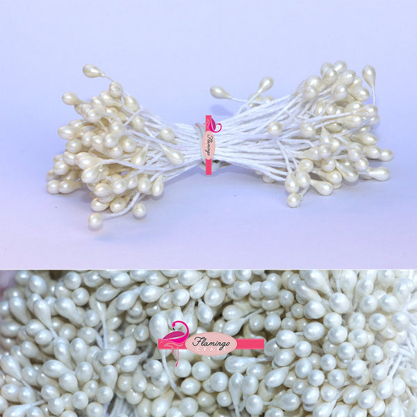 Stamens Pearl Ivory 3mm Code 002 - Pack of 100 - Flamingo Craft