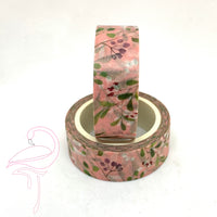 Washi Tape - Pink with olive leaves