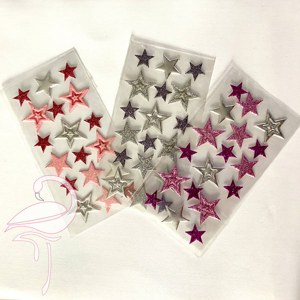 3 sheets of 18 glittered stars stickers each - 10mm & 20mm