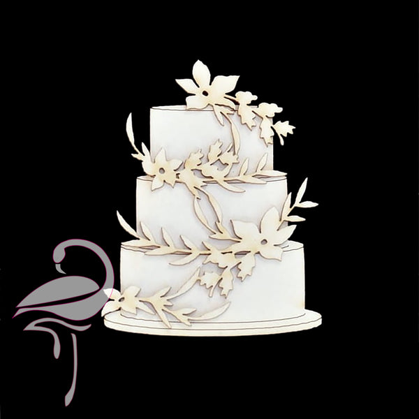 Two layered wedding cake with flowers - 50 x 55mm - cardboard