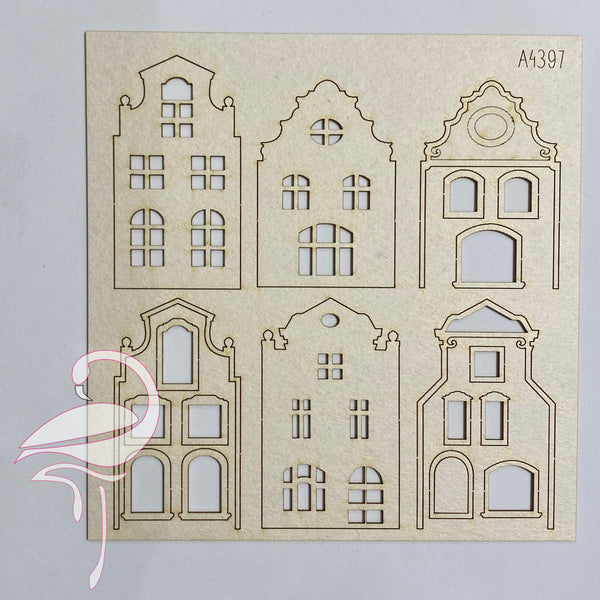 Set of 6 house fronts - 1.5mm cardboard