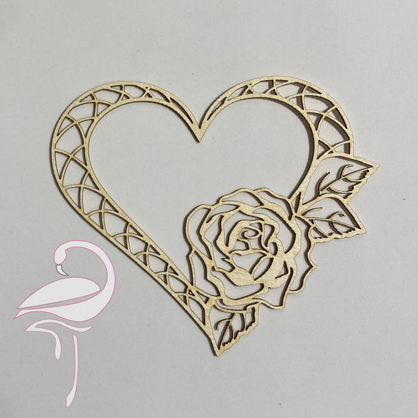 Frame - heart with flower- white cardboard 1.5mm thick