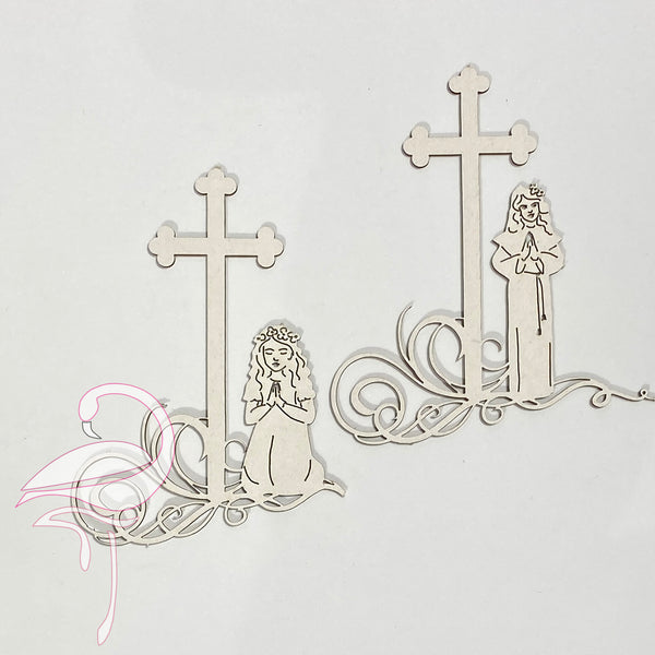 Holy Communion Girl with cross - set of 2 - 82 x 90mm