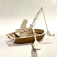 3D Boat with fisherman - Cardboard 1.5mm thick