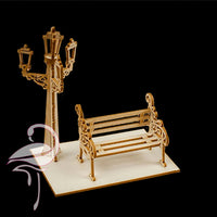 3D Bench and lamp post - 45 x 69 x 72mm - Cardboard 1.5mm