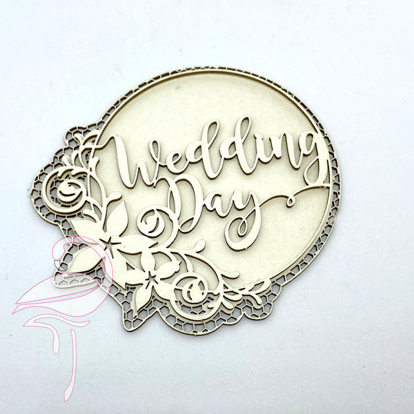Two layered 'Wedding Day' round with flowers - 89 x 83mm