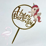 Cake Topper Unicorn Happy Birthday Round