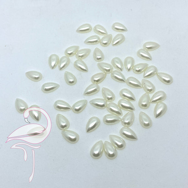 Drop Shaped Imitation Pearls Flatback Resin Ivory 6 x 10m