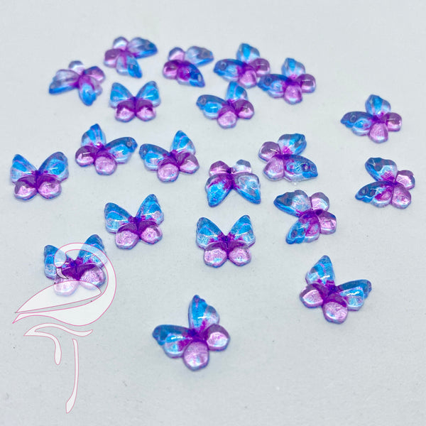 Acrylic Flatback Butterflies - 10 mm x 10mm - Pink & Blue x 20
