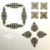 3 sets of 4 Floral Metal Decorations - Antiqued Brass Finish