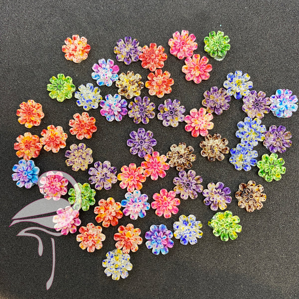 Resin flatback flowers mixed colours 9.5mm - 50 pcs