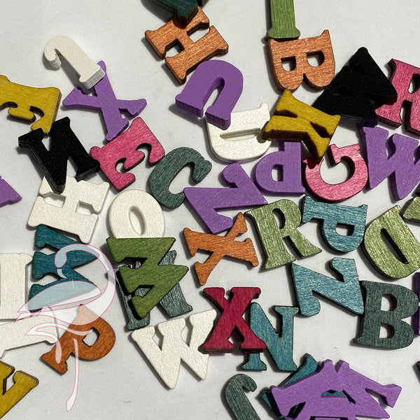 Wooden Letters Coloured - 15mm high x 3 mm thick x 50 pieces