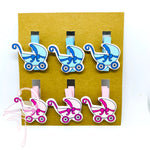 Pegs with Baby Carriage - 3 pink & 3 blue - 38 x 38mm