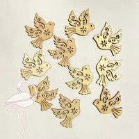 Wooden Doves - 35 x 32mm x 2mm thick x 10 pieces