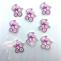 Wooden Self-Adhesive Baby Girl Pram 35mm x 8 pieces