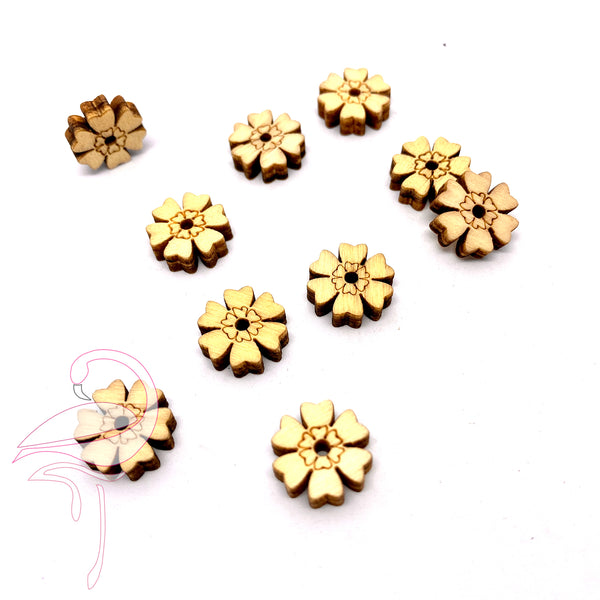 Wooden Flowers 15 x 15mm x 10 pieces