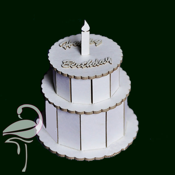 3D birthday cake - 80mm high - white cardboard 1mm thick