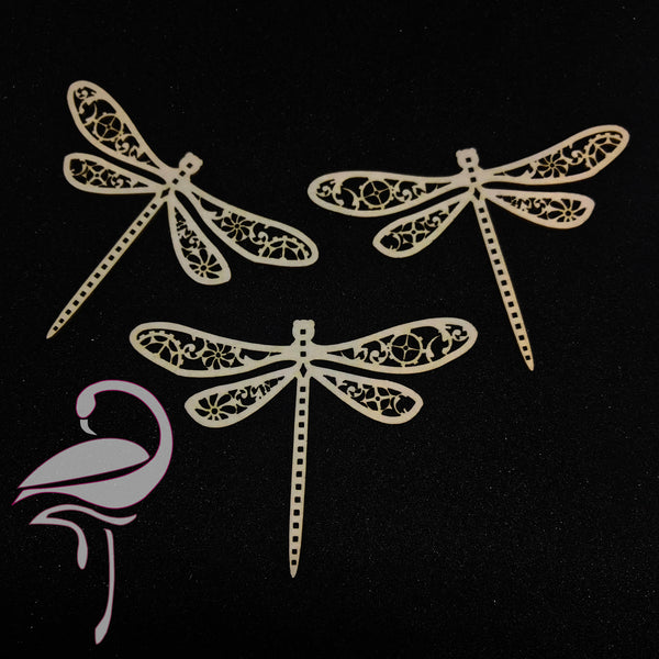 Dragonflies x 3 pieces - 70 x 50mm - white cardboard 1mm thick - Flamingo Craft