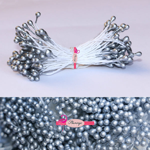 Stamens Pearl Silver Grey 3mm Code 033 - Pack of 100 - Flamingo Craft